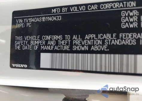 2011 Volvo S80 3.2 из США, поврежденный, VIN YV1940AS1B1140433